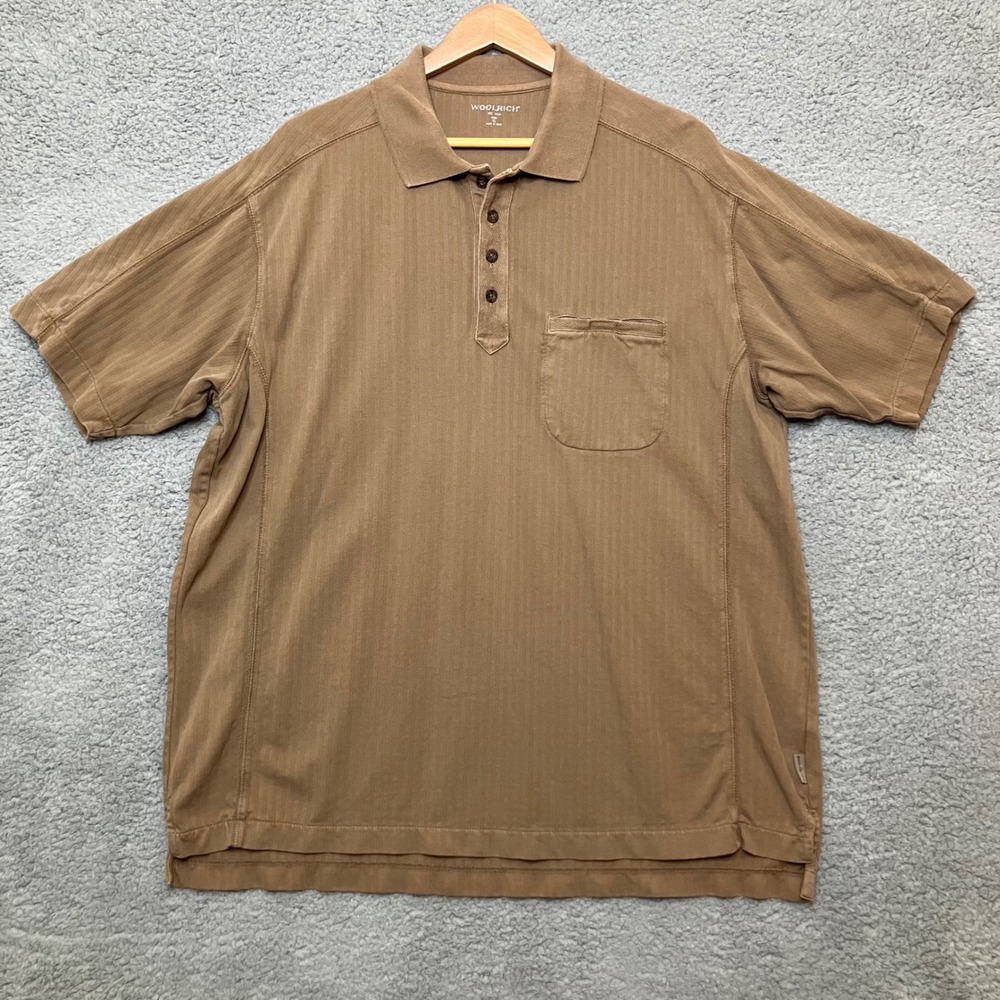 VTG Woolrich Polo Shirt Men XL Brown Textured Heavy Cotton Short Sleeve Pocket